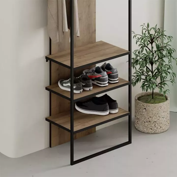 Έπιπλο εισόδου Archy Megapap από μελαμίνη - μέταλλο χρώμα ανοιχτό καρυδί 53x31,7x180εκ.