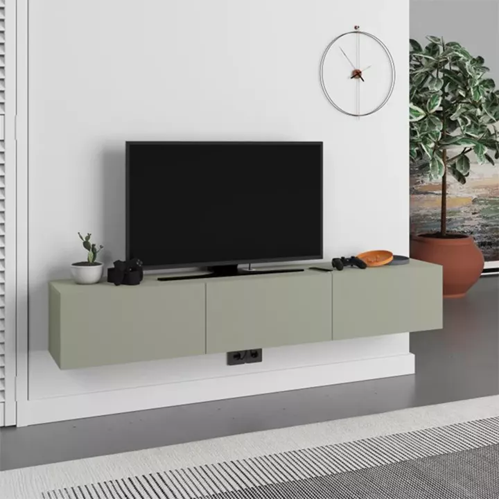 Έπιπλο τηλεόρασης επιτοίχιο Francy Megapap χρώμα ash green 180x30x30εκ.