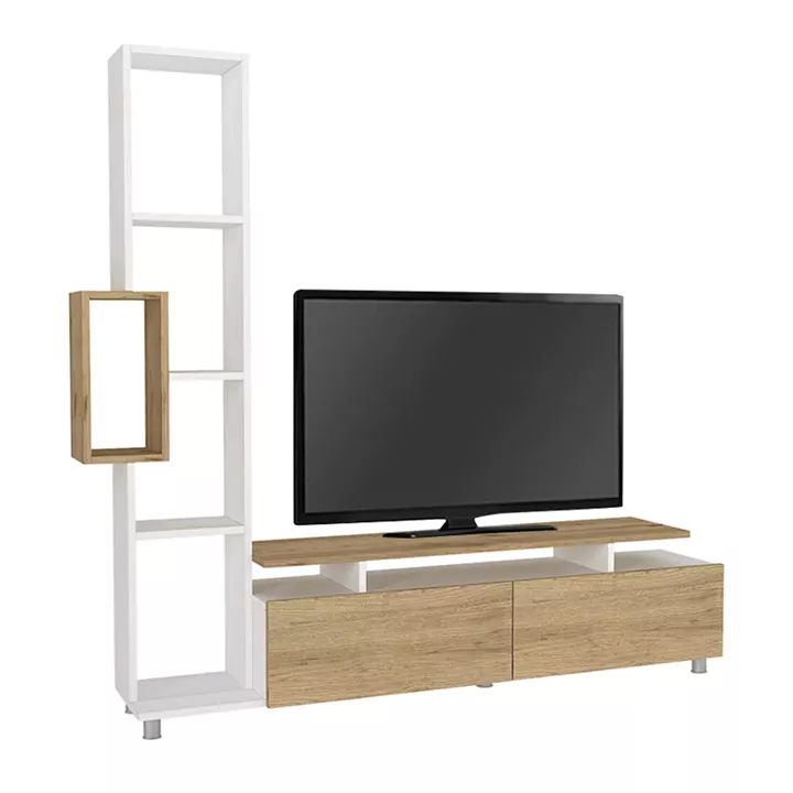 Σύνθεση τηλεόρασης Tulip Megapap χρώμα λευκό - sepet oak 160x29,5x160εκ.
