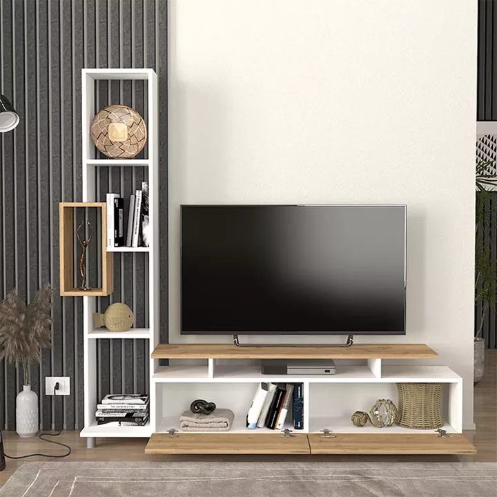 Σύνθεση τηλεόρασης Tulip Megapap χρώμα λευκό - sepet oak 160x29,5x160εκ.