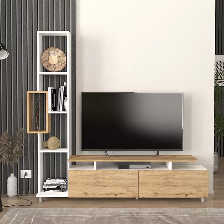 Σύνθεση τηλεόρασης Tulip Megapap χρώμα λευκό - sepet oak 160x29,5x160εκ.