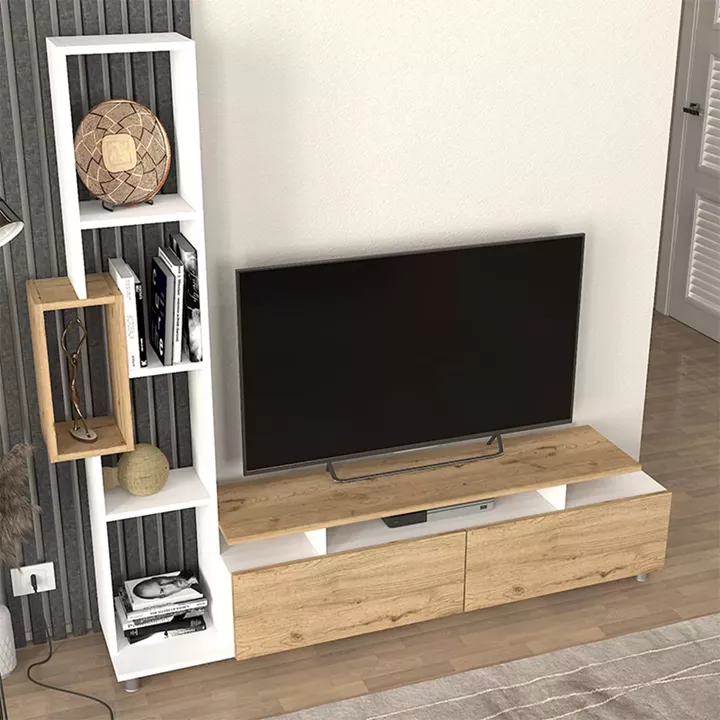 Σύνθεση τηλεόρασης Tulip Megapap χρώμα λευκό - sepet oak 160x29,5x160εκ.