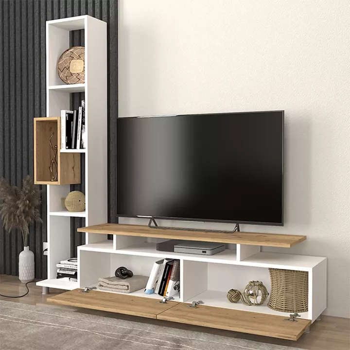 Σύνθεση τηλεόρασης Tulip Megapap χρώμα λευκό - sepet oak 160x29,5x160εκ.