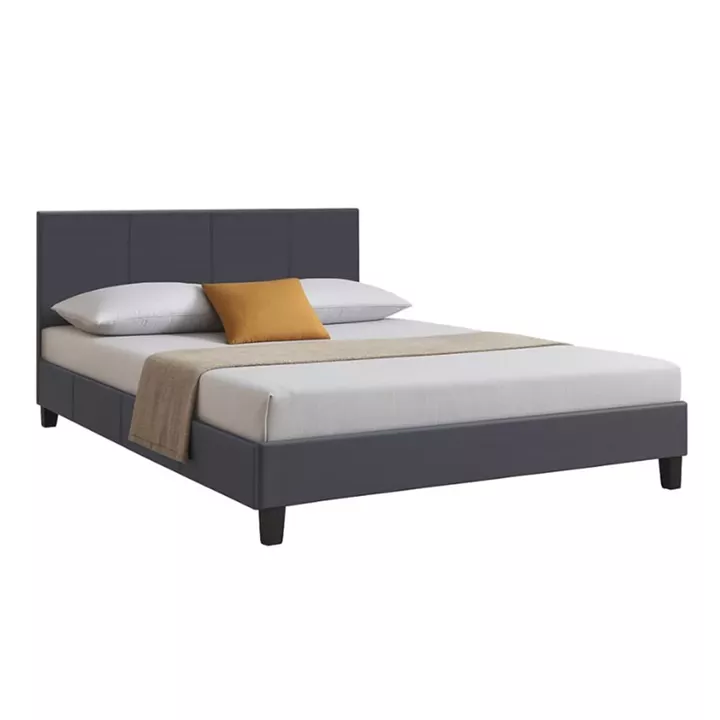 Κρεβάτι Flat Megapap από τεχνόδερμα χρώμα μαύρο ματ 160x200εκ.