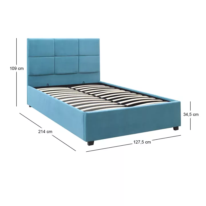 Κρεβάτι Kingston Megapap βελούδινο με αποθηκευτικό χώρο χρώμα γαλάζιο 120x200εκ.