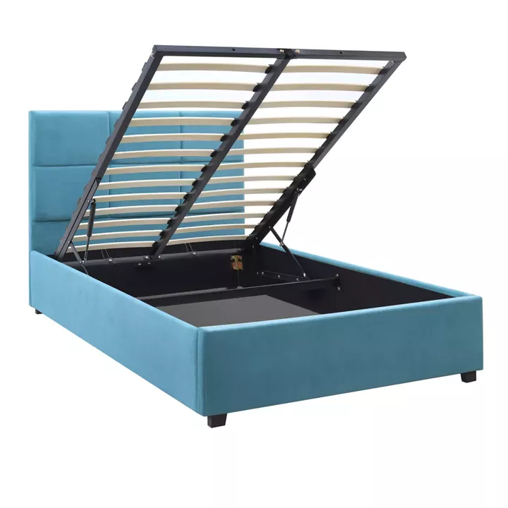 Κρεβάτι Kingston Megapap βελούδινο με αποθηκευτικό χώρο χρώμα γαλάζιο 120x200εκ.