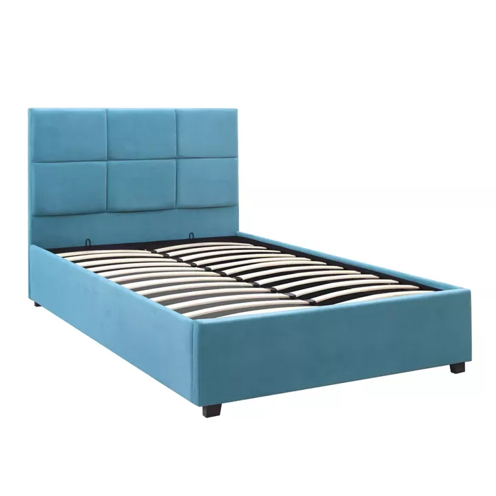 Κρεβάτι Kingston Megapap βελούδινο με αποθηκευτικό χώρο χρώμα γαλάζιο 120x200εκ.