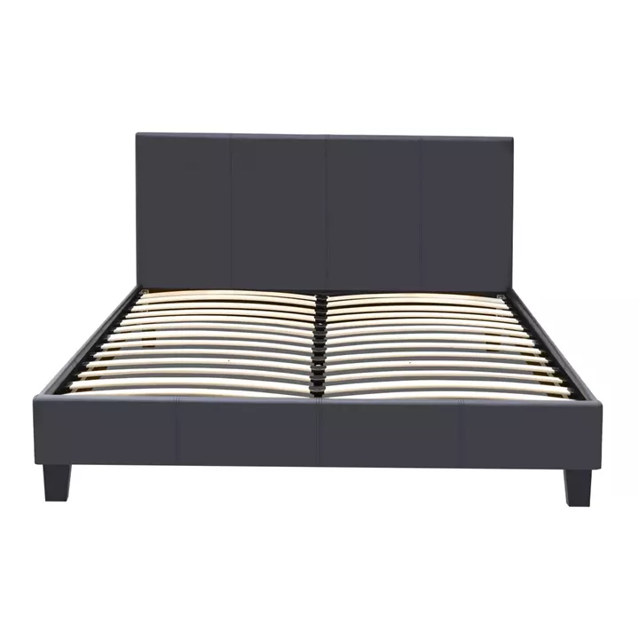 Κρεβάτι Flat Megapap από τεχνόδερμα χρώμα μαύρο ματ 140x190εκ.