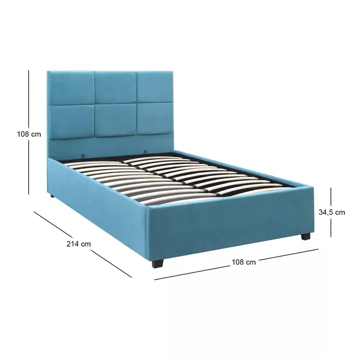 Κρεβάτι Kingston Megapap βελούδινο με αποθηκευτικό χώρο χρώμα γαλάζιο 100x200εκ.