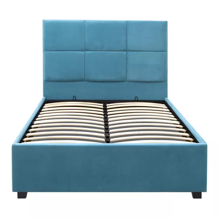 Κρεβάτι Kingston Megapap βελούδινο με αποθηκευτικό χώρο χρώμα γαλάζιο 100x200εκ.