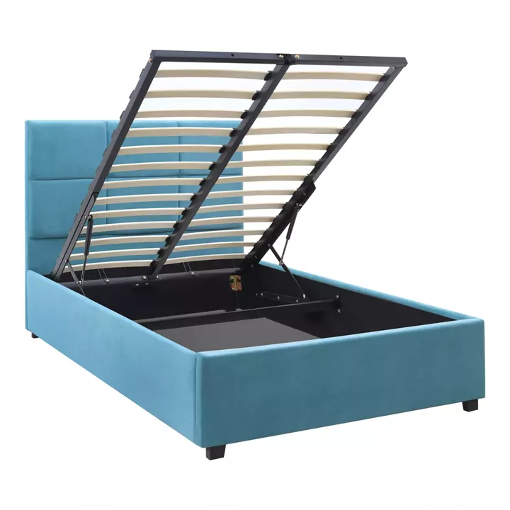 Κρεβάτι Kingston Megapap βελούδινο με αποθηκευτικό χώρο χρώμα γαλάζιο 100x200εκ.