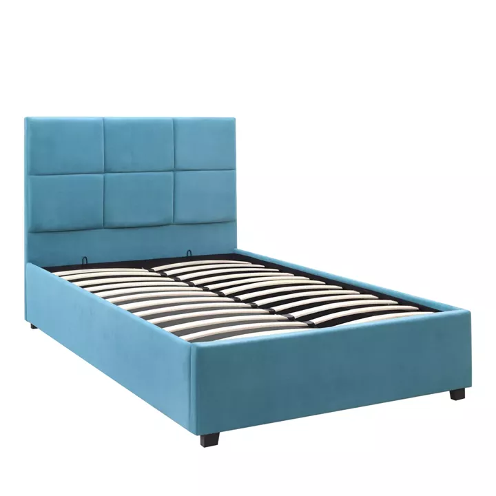 Κρεβάτι Kingston Megapap βελούδινο με αποθηκευτικό χώρο χρώμα γαλάζιο 100x200εκ.