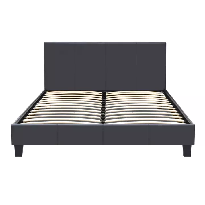 Κρεβάτι Flat Megapap από τεχνόδερμα χρώμα μαύρο ματ 150x200εκ.