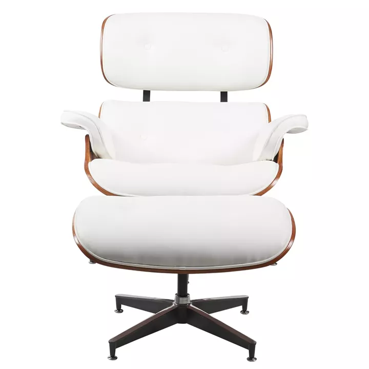 Πολυθρόνα Relax ArteLibre MIREN Με Υποπόδιο Λευκό/Καφέ Ξύλο/PU 82x92x78cm