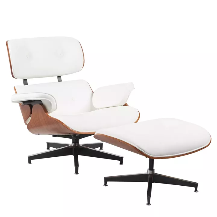 Πολυθρόνα Relax ArteLibre MIREN Με Υποπόδιο Λευκό/Καφέ Ξύλο/PU 82x92x78cm