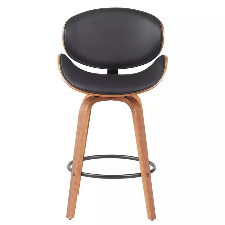 Σκαμπό Bar ArteLibre LYRIAN Μαύρο/Καφέ Ξύλο/PU 52x55x107cm