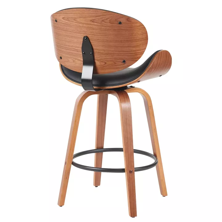 Σκαμπό Bar ArteLibre LYRIAN Μαύρο/Καφέ Ξύλο/PU 52x55x107cm