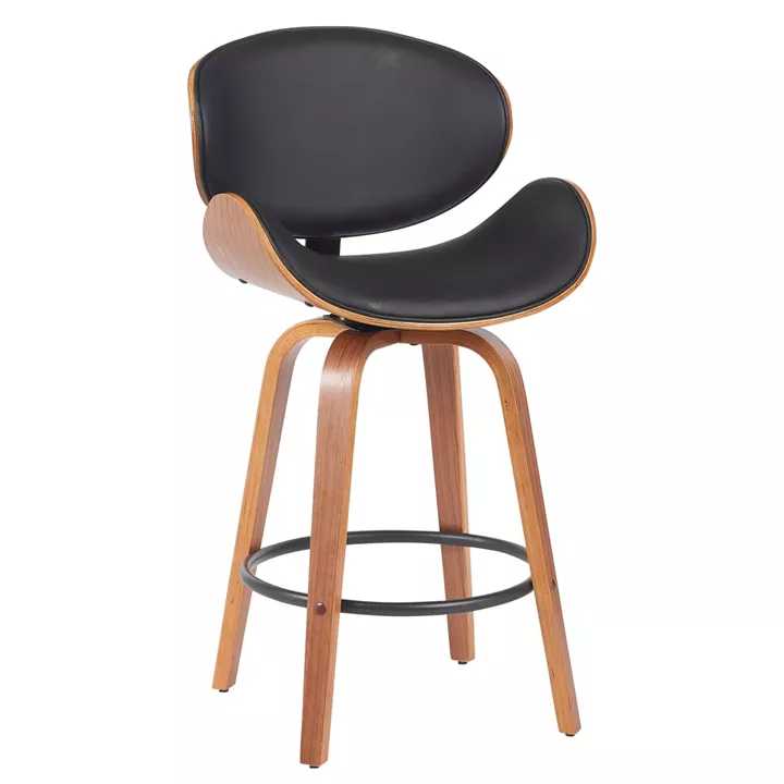 Σκαμπό Bar ArteLibre LYRIAN Μαύρο/Καφέ Ξύλο/PU 52x55x107cm