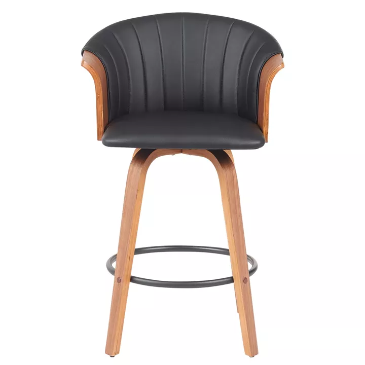 Σκαμπό Bar ArteLibre CASSIAN Μαύρο/Καφέ Ξύλο/PU 50x50x103cm