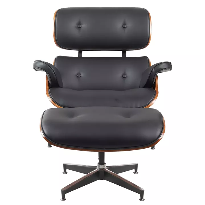 Πολυθρόνα Relax ArteLibre MIREN Με Υποπόδιο Μαύρο/Καφέ Ξύλο/PU 82x92x78cm