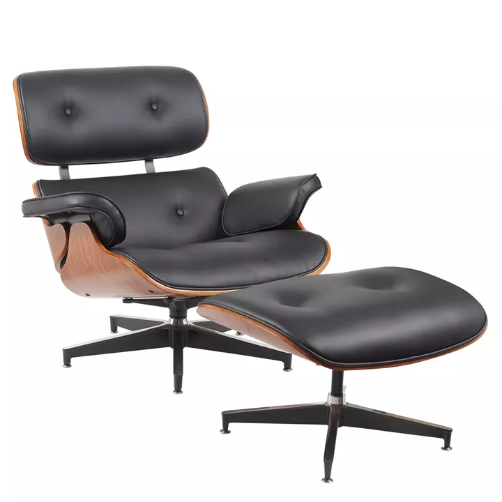 Πολυθρόνα Relax ArteLibre MIREN Με Υποπόδιο Μαύρο/Καφέ Ξύλο/PU 82x92x78cm