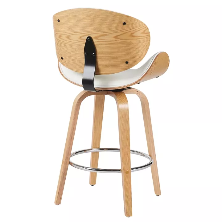 Σκαμπό Bar ArteLibre LYRIAN Λευκό/Φυσικό Ξύλο/PU 52x55x107cm