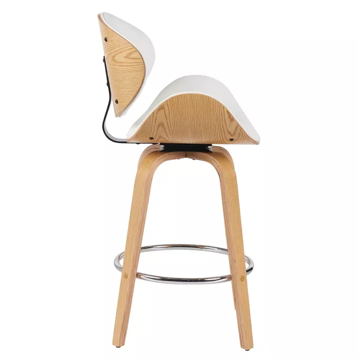 Σκαμπό Bar ArteLibre LYRIAN Λευκό/Φυσικό Ξύλο/PU 52x55x107cm