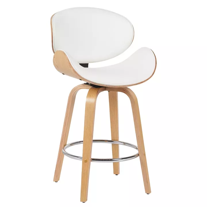 Σκαμπό Bar ArteLibre LYRIAN Λευκό/Φυσικό Ξύλο/PU 52x55x107cm