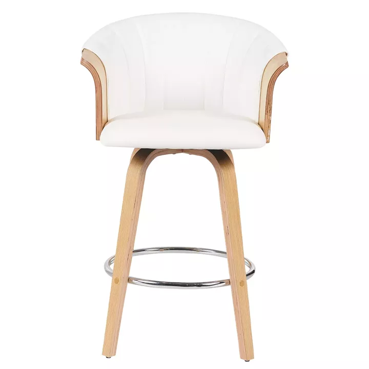 Σκαμπό Bar ArteLibre CASSIAN Λευκό/Φυσικό Ξύλο/PU 50x50x103cm