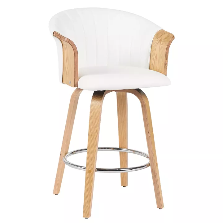 Σκαμπό Bar ArteLibre CASSIAN Λευκό/Φυσικό Ξύλο/PU 50x50x103cm