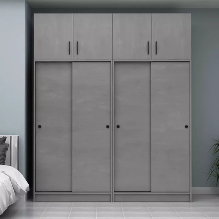 Ντουλάπα ρούχων Regio Megapap τετράφυλλη συρόμενη με πατάρι χρώμα γκρι σκυροδέματος 200x60x240εκ.