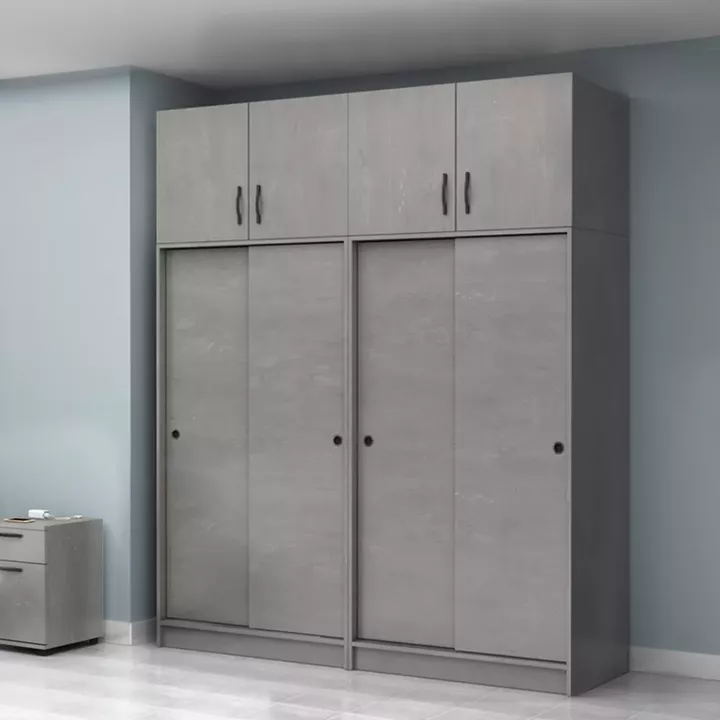 Ντουλάπα ρούχων Regio Megapap τετράφυλλη συρόμενη με πατάρι χρώμα γκρι σκυροδέματος 200x60x240εκ.