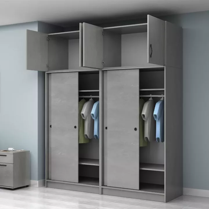 Ντουλάπα ρούχων Regio Megapap τετράφυλλη συρόμενη με πατάρι χρώμα γκρι σκυροδέματος 200x60x240εκ.