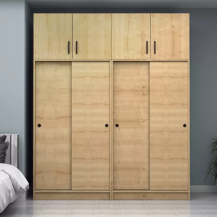 Ντουλάπα ρούχων Regio Megapap τετράφυλλη συρόμενη με πατάρι χρώμα φυσικό οξιάς 200x60x240εκ.