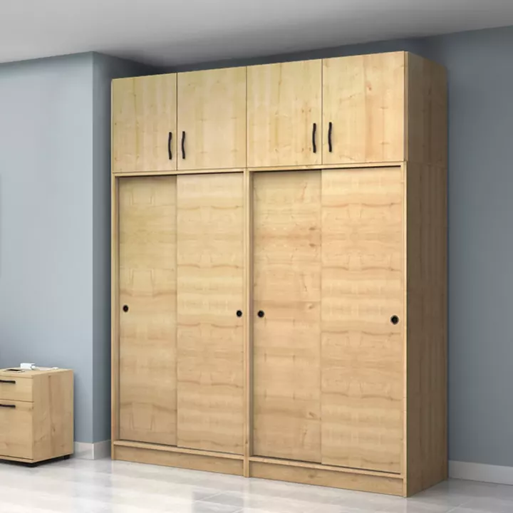 Ντουλάπα ρούχων Regio Megapap τετράφυλλη συρόμενη με πατάρι χρώμα φυσικό οξιάς 200x60x240εκ.