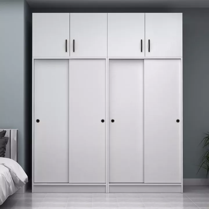 Ντουλάπα ρούχων Regio Megapap τετράφυλλη συρόμενη με πατάρι χρώμα λευκό 200x60x240εκ.
