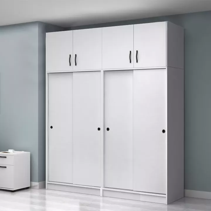 Ντουλάπα ρούχων Regio Megapap τετράφυλλη συρόμενη με πατάρι χρώμα λευκό 200x60x240εκ.