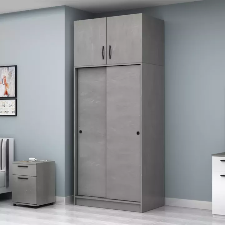 Ντουλάπα ρούχων Regio Megapap δίφυλλη συρόμενη με πατάρι χρώμα γκρι σκυροδέματος 100x60x240εκ.
