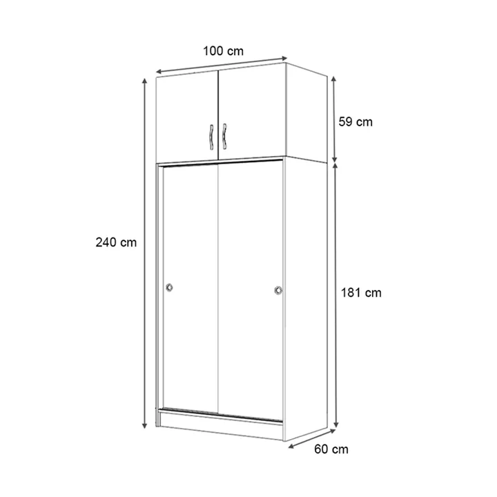 Ντουλάπα ρούχων Regio Megapap δίφυλλη συρόμενη με πατάρι χρώμα καρυδί 100x60x240εκ.
