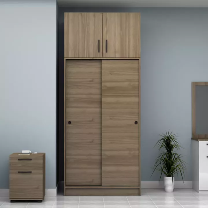 Ντουλάπα ρούχων Regio Megapap δίφυλλη συρόμενη με πατάρι χρώμα καρυδί 100x60x240εκ.