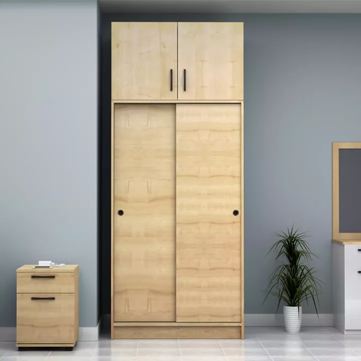 Ντουλάπα ρούχων Regio Megapap δίφυλλη συρόμενη με πατάρι χρώμα φυσικό οξιάς 100x60x240εκ.