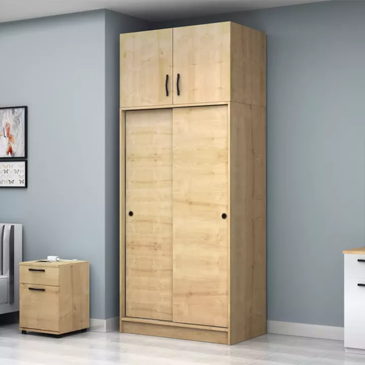 Ντουλάπα ρούχων Regio Megapap δίφυλλη συρόμενη με πατάρι χρώμα φυσικό οξιάς 100x60x240εκ.