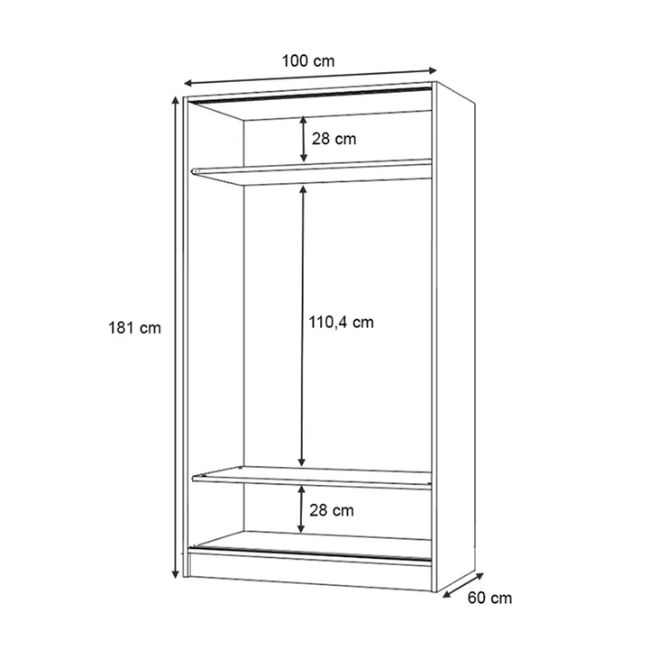 Ντουλάπα ρούχων Regio Megapap δίφυλλη συρόμενη χρώμα γκρι σκυροδέματος 100x60x181εκ.