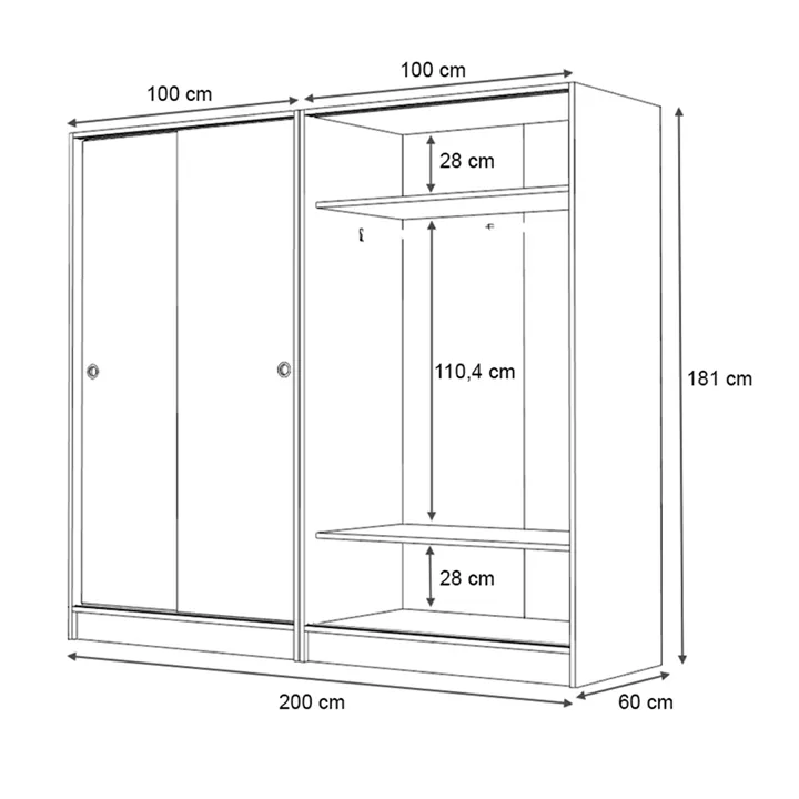 Ντουλάπα ρούχων Regio Megapap τετράφυλλη συρόμενη χρώμα γκρι σκυροδέματος 200x60x181εκ.