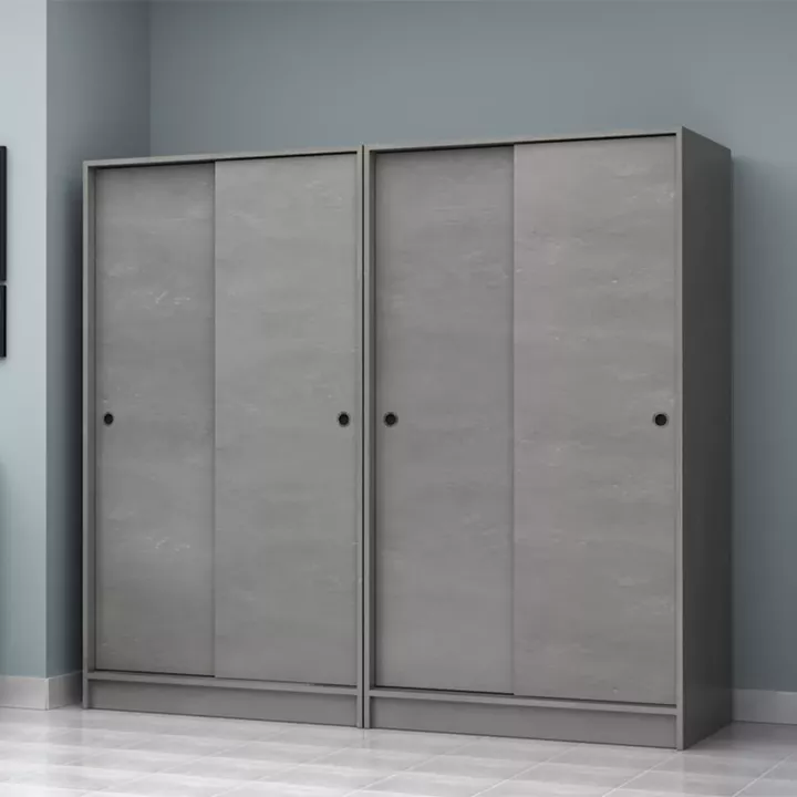 Ντουλάπα ρούχων Regio Megapap τετράφυλλη συρόμενη χρώμα γκρι σκυροδέματος 200x60x181εκ.