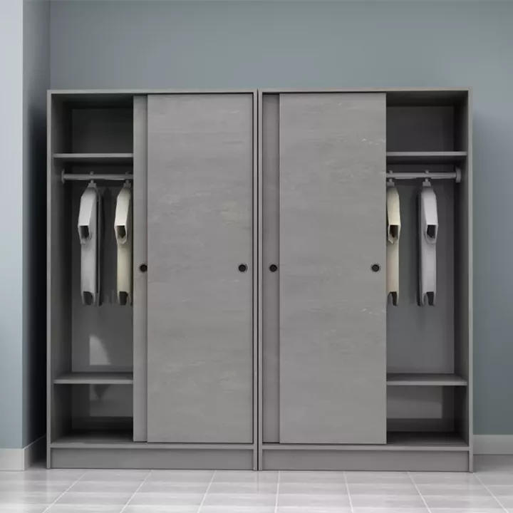 Ντουλάπα ρούχων Regio Megapap τετράφυλλη συρόμενη χρώμα γκρι σκυροδέματος 200x60x181εκ.