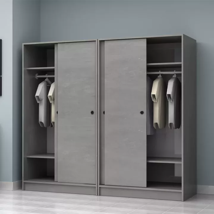 Ντουλάπα ρούχων Regio Megapap τετράφυλλη συρόμενη χρώμα γκρι σκυροδέματος 200x60x181εκ.