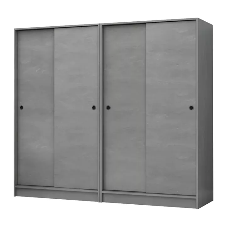 Ντουλάπα ρούχων Regio Megapap τετράφυλλη συρόμενη χρώμα γκρι σκυροδέματος 200x60x181εκ.