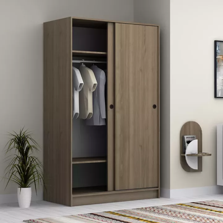 Ντουλάπα ρούχων Regio Megapap δίφυλλη συρόμενη χρώμα γκρι σκυροδέματος 120x60x200εκ.