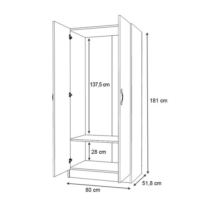 Ντουλάπα ρούχων Vivian Megapap δίφυλλη χρώμα καρυδί 80x51,8x181εκ.